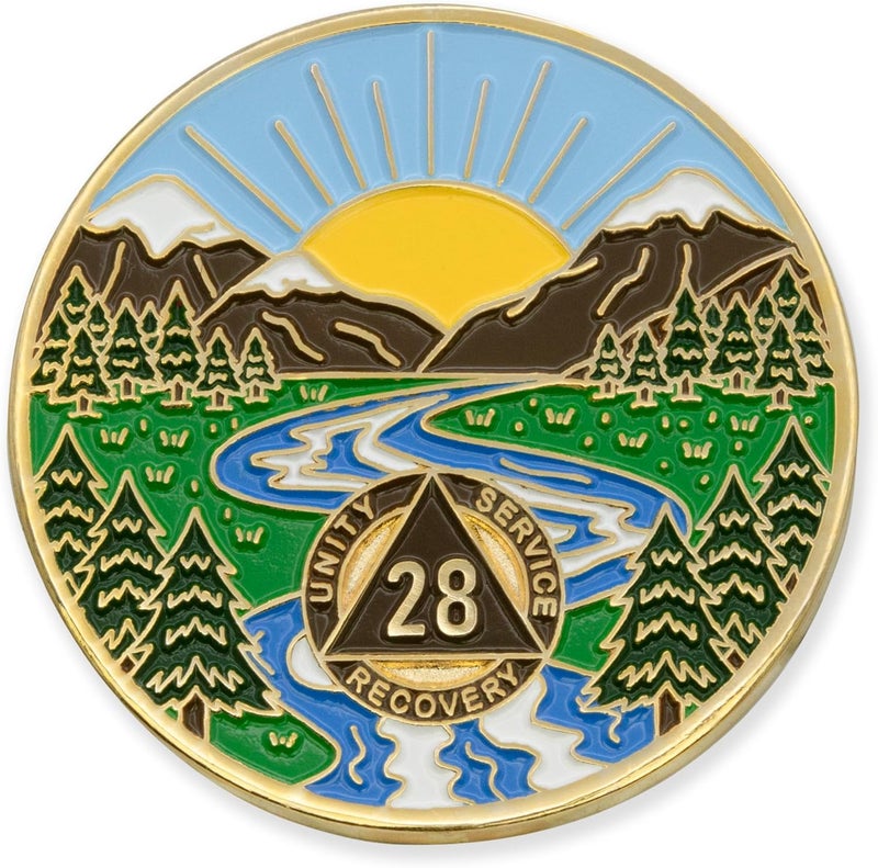 Sobriety Mint 28 Year Winding River Gold Plated AA Recovery Medallion/Chip/Token - Image 1